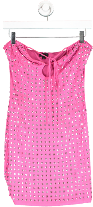 NBD x REVOLVE Pink Betty Crystal Embellished Halter Mini Dress UK S
