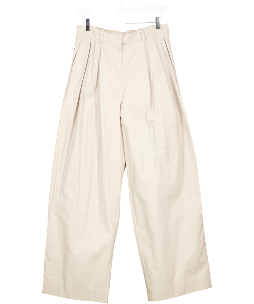 cos Beige Pleated Wide Leg Trousers UK 8