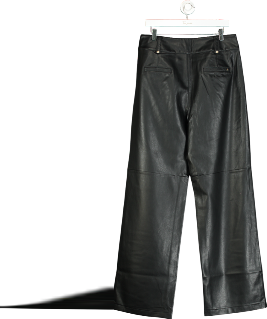 Holland Cooper Black High Waisted Faux Leather Trousers UK 14