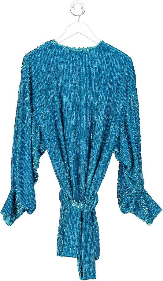 Warehouse Blue Sequin Belted Mini Dress UK 10