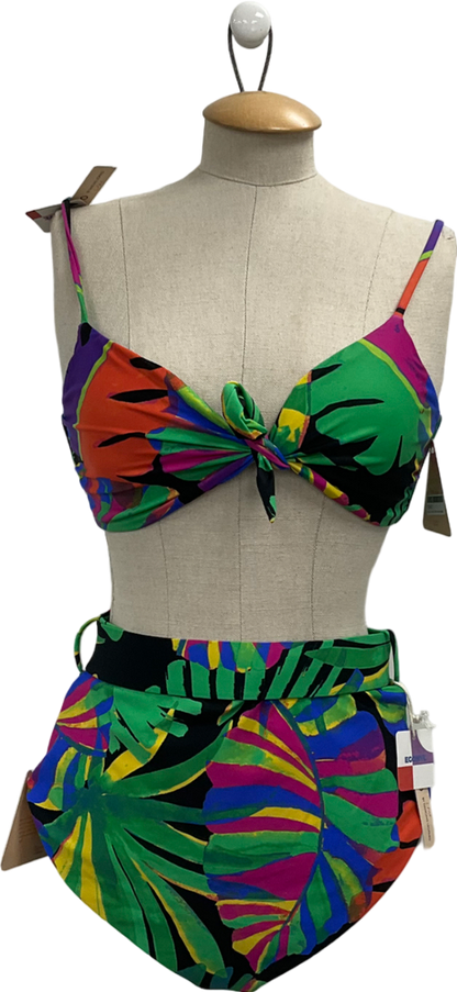 Dancing Leopard Multicoloured Halo Montego Bikini Top In Retro Tropic & Halo Juniper High Waisted  Brief In Retro Tropic UK 12