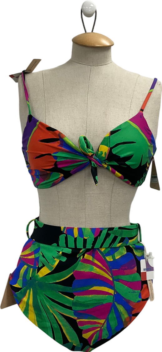 Dancing Leopard Multicoloured Halo Montego Bikini Top In Retro Tropic & Halo Juniper High Waisted  Brief In Retro Tropic UK 12