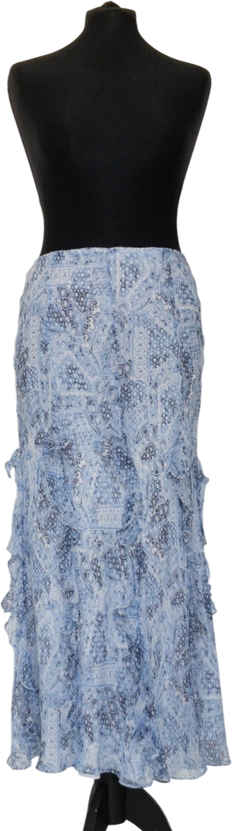 Ralph Lauren Blue Frill Detail Silk Chiffon Maxi Skirt UK S