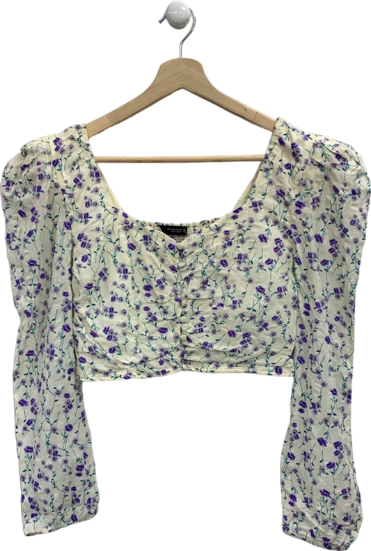 Zara Purple Floral Print Ruched Crop Top UK L