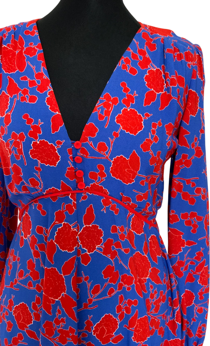 Pinko Blue / Red Floral Long Sleeve Dress UK 8