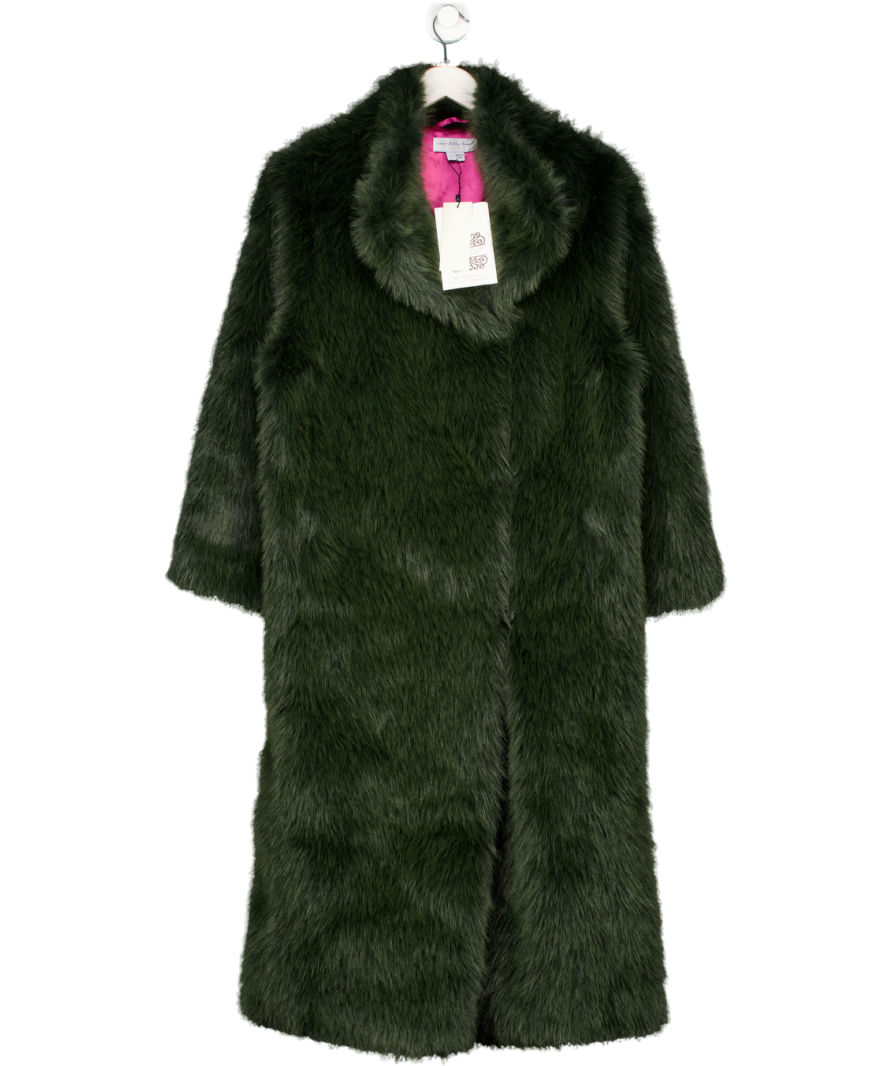 Never Fully Dressed Oversized Longline Faux Fur Coat In Bottle Green UK S