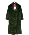 Never Fully Dressed Oversized Longline Faux Fur Coat In Bottle Green UK S