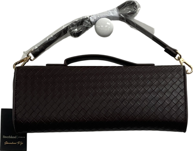 River Island Brown Woven Buckle Shoulder Strap Clutch Bag One Size