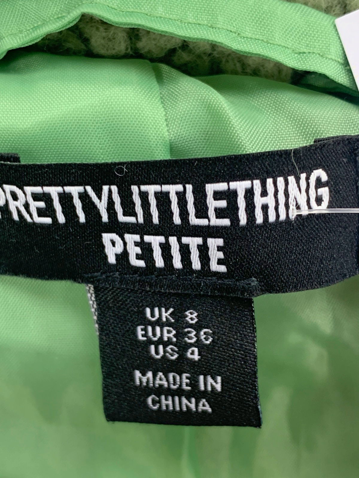 PrettyLittleThing Green Petite Teddy Coat UK 8