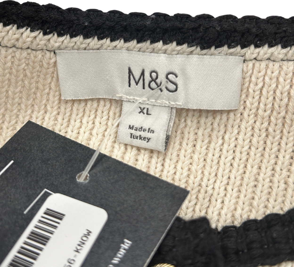 M&S Cream Striped Gold Button Crew-neck Cardigan UK XL