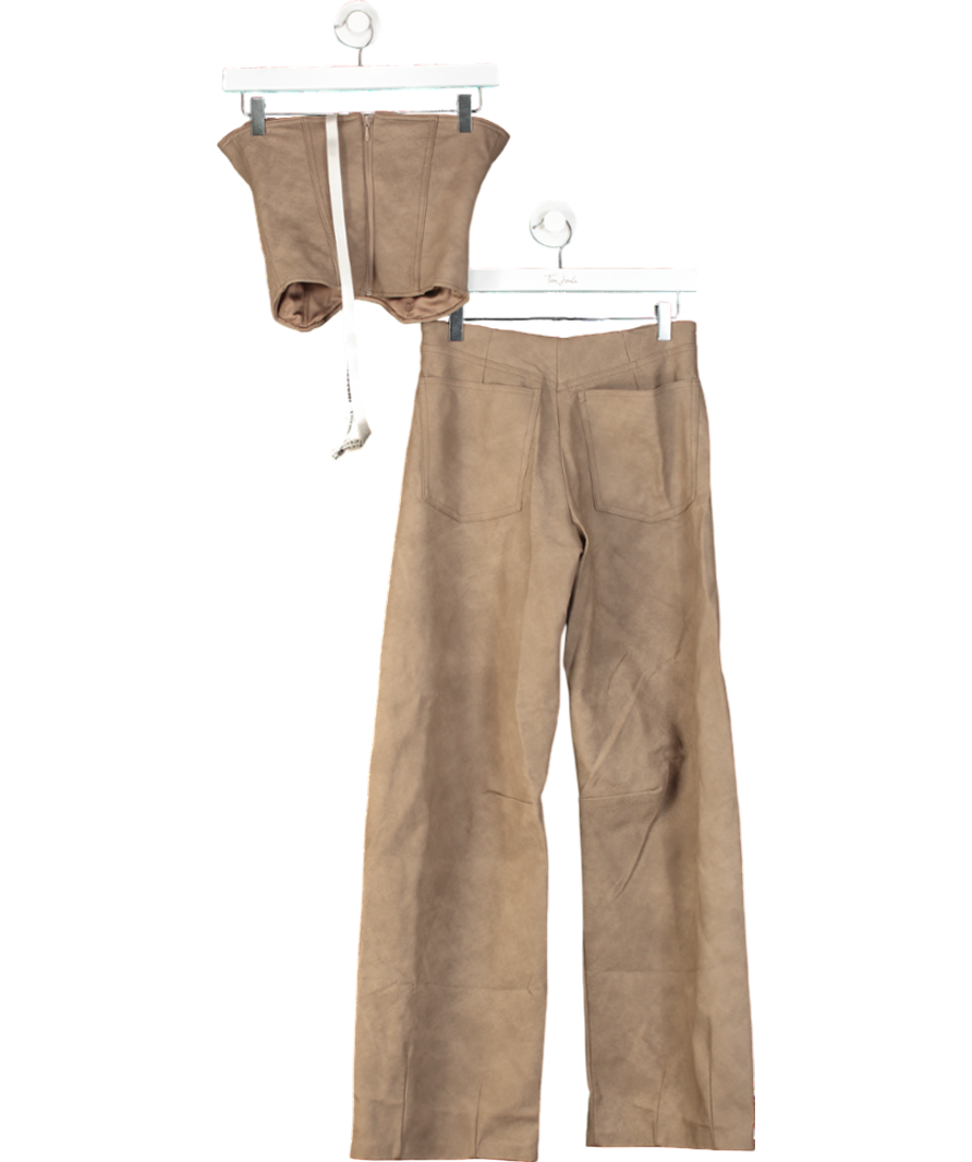 Mistress Rocks Brown Vegan Leather Balloon Trousers And Strapless Corset UK XS