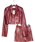 Meshki 2-piece Cherry Red Faux Leather Long Sleeve Top (uk S) And Mini Skirt Set UK XS