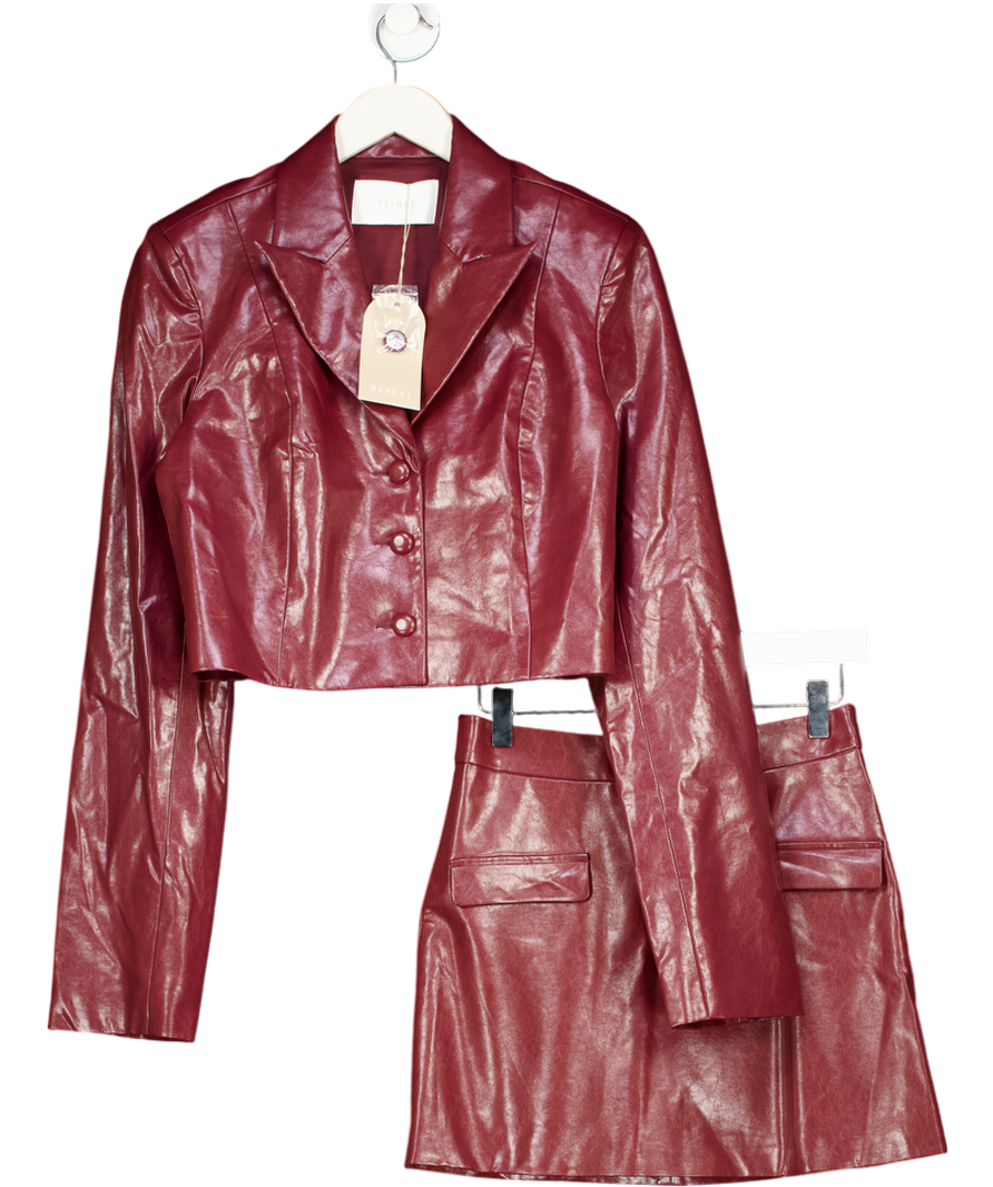 Meshki 2-piece Cherry Red Faux Leather Long Sleeve Top (uk S) And Mini Skirt Set UK XS