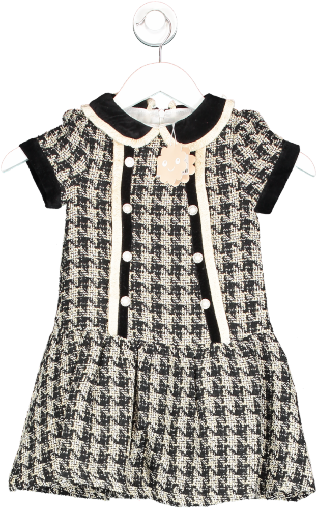 Patachou Black Houndstooth Tweed Dress With Pearl Buttons 5 Years