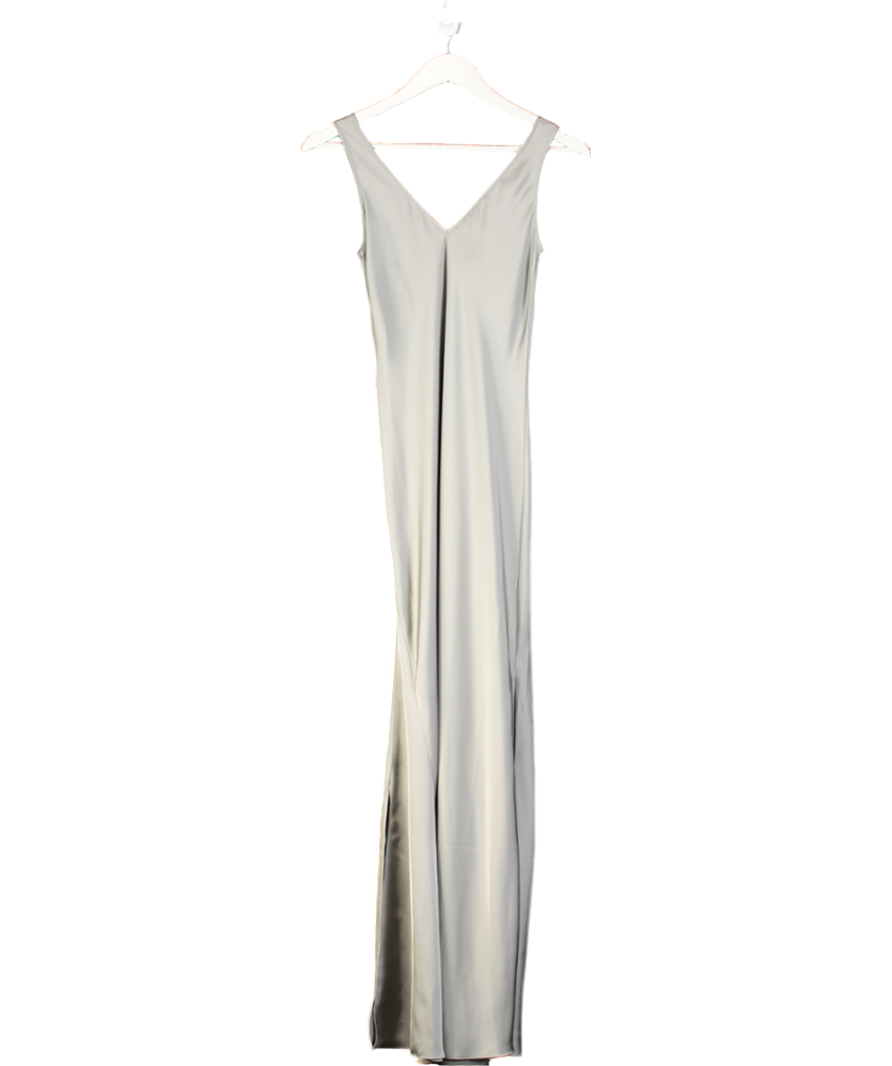 All Saints Metallic Silver Satin Maxi Dress UK XS
