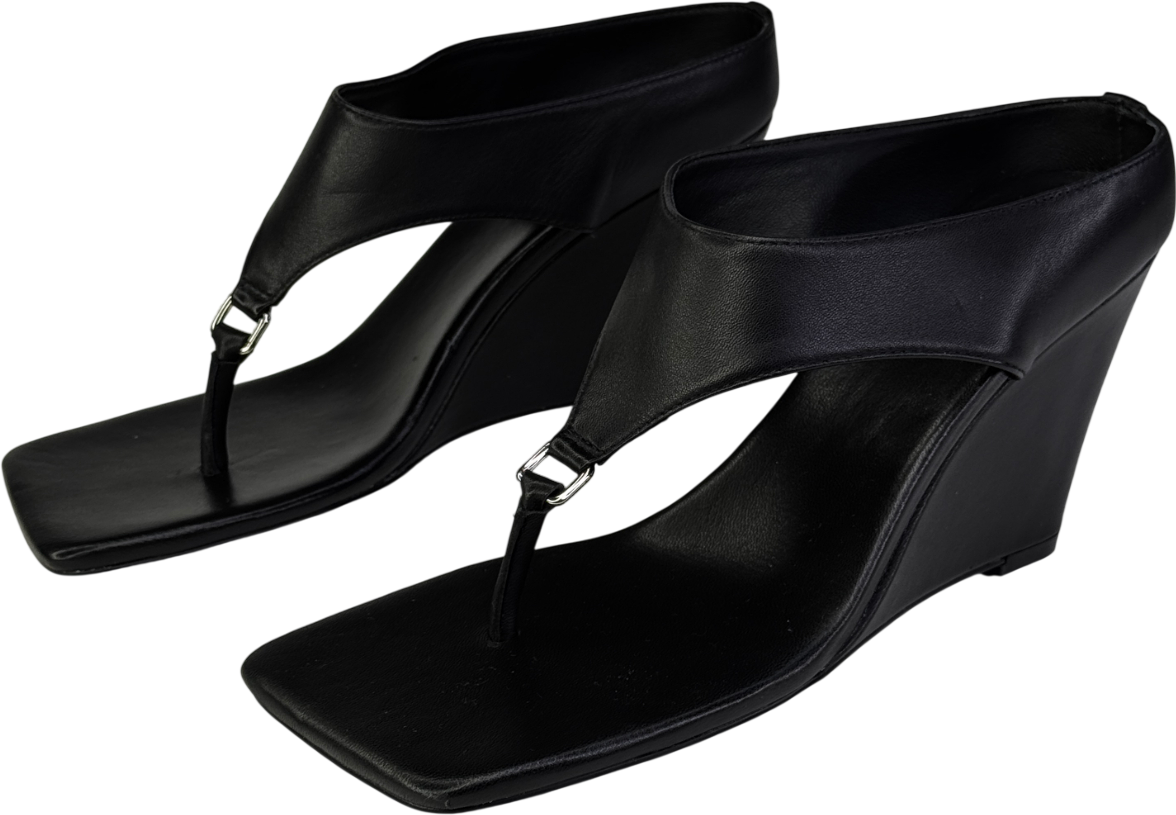 REBE Black Leather Yvie Wedge Heel UK 5 EU 38 👠