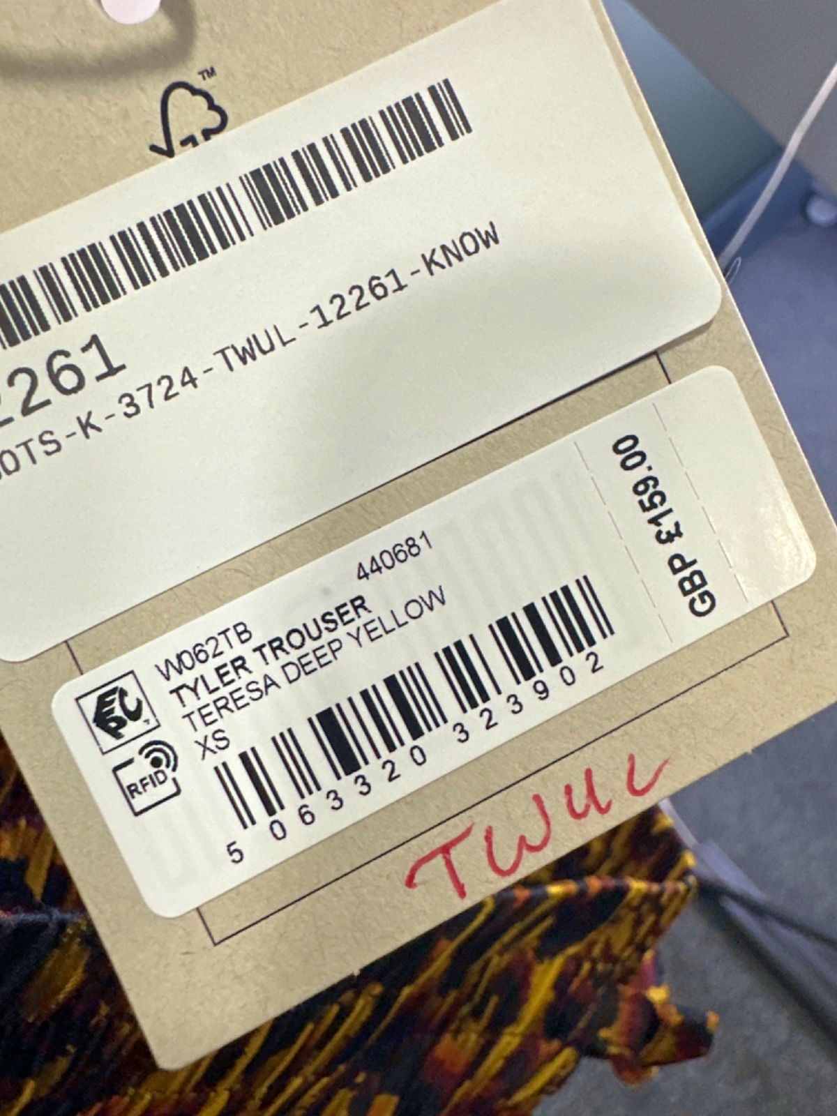 All Saints Yellow Tyler Trouser XS