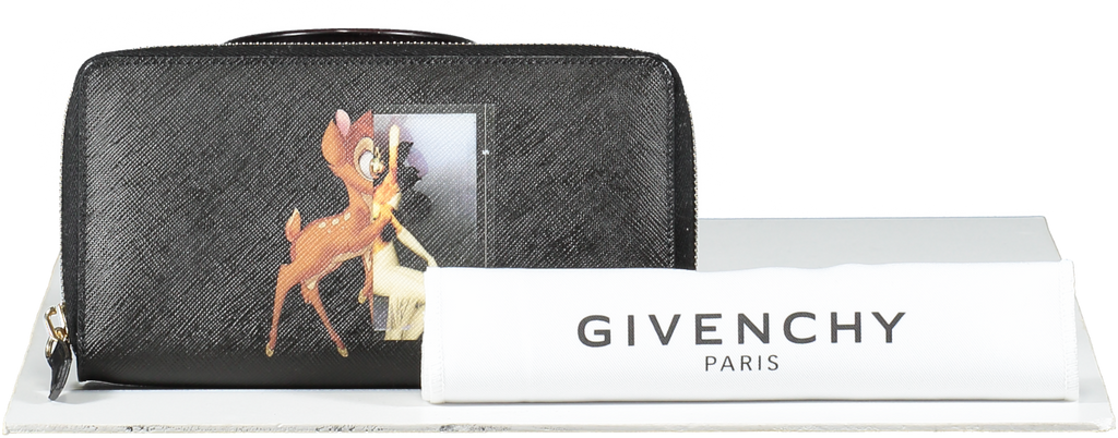 GIvenchy Black Coated Canvas Bambi Zip Around Wallet