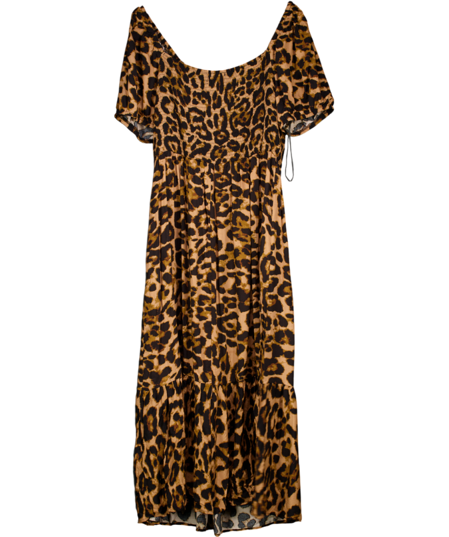 curves like these Curves Like These Brown Animal Printed Shirred Maxi Dress UK 22