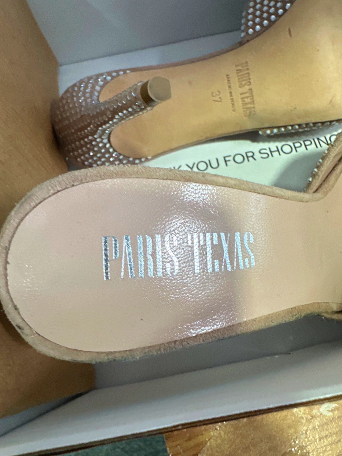 Paris Texas Beige Holly Crystal-Embellished Suede Mules EU 37 UK 4