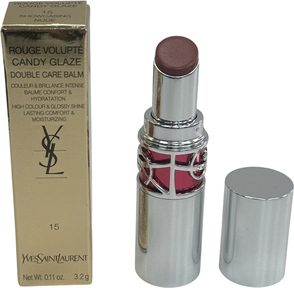 YSL Rouge Volupté Candy Glaze Lipstick 15 Showcasing Nude 3.2g