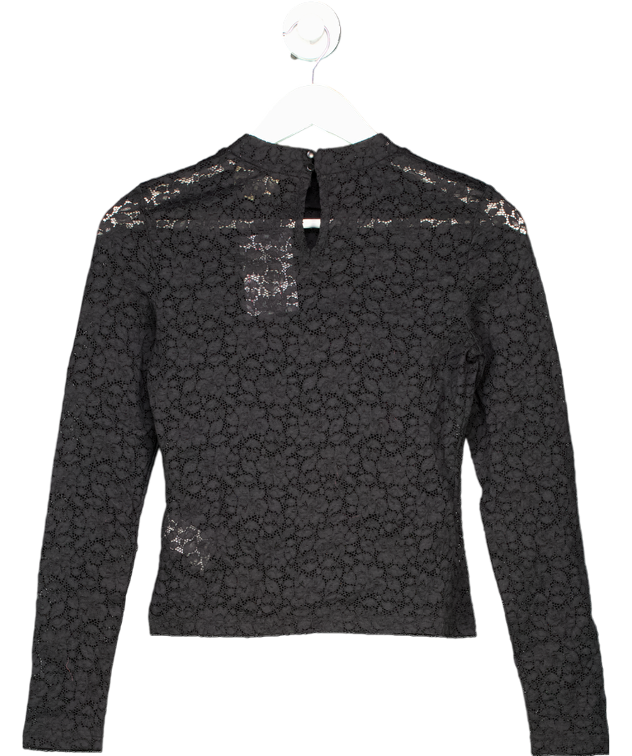 Sezane Taori Blouse Black Lace Long Sleeve Top UK 8