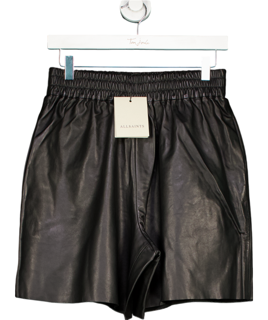 All Saints Black Arla Lea Leather Shorts UK 6