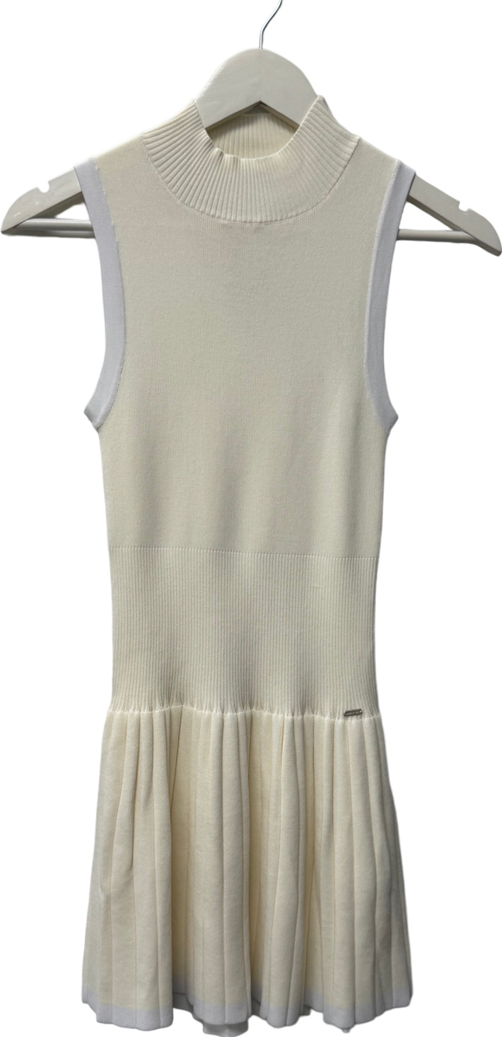 M Lounge White Knitted High Neck Pleated Dress UK XS