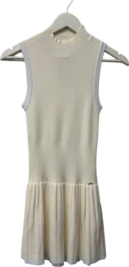 M Lounge White Knitted High Neck Pleated Dress UK XS