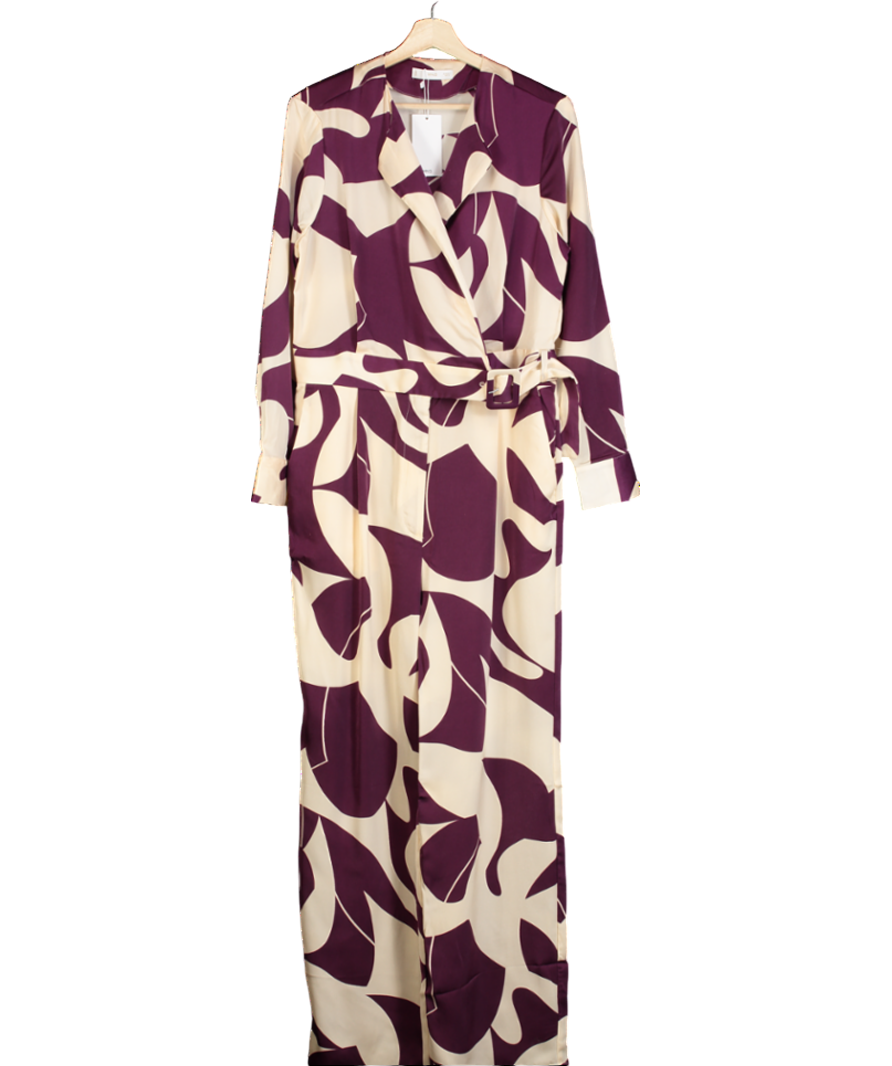 MANGO Purple Belt Printed Jumpsuit UK L