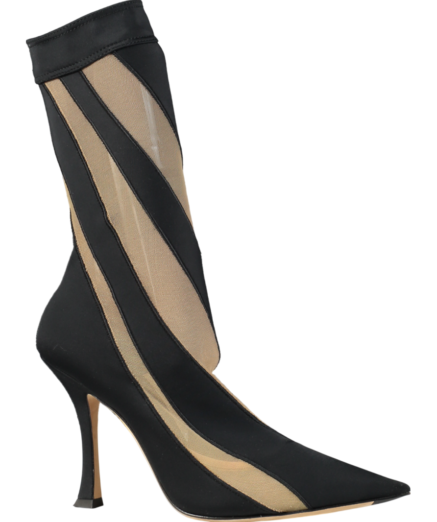 Jimmy Choo x Mugler Black Stripe Mesh Sock Booties UK 6.5 EU 39.5 👠