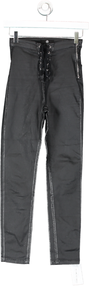 Missguided Black Coated Corset Detail Jeans UK 8