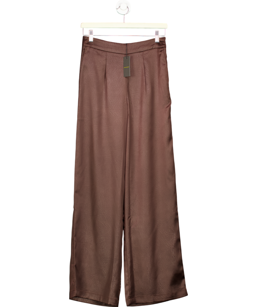 Warehouse Brown Crackled Satin High Waisted Wide Leg Trousers UK 8