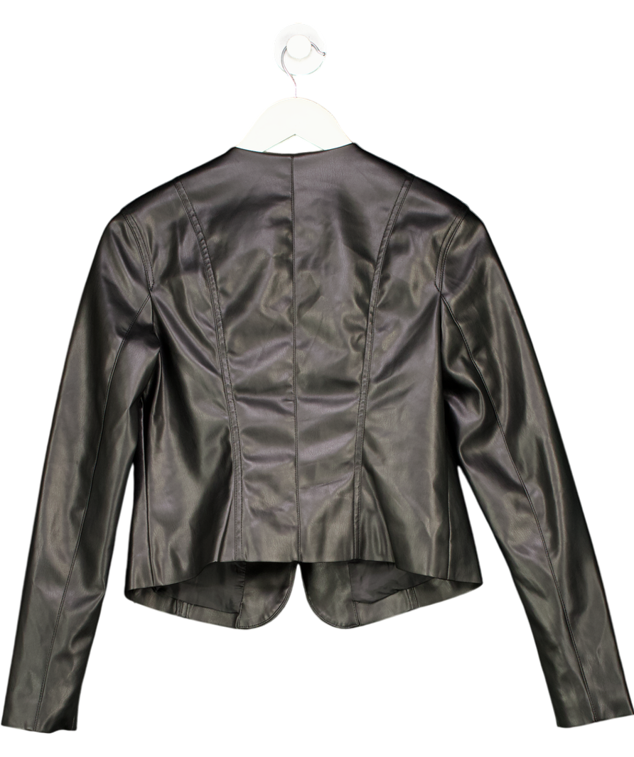 lipsy london Black Faux Leather Collarless Jacket UK 6