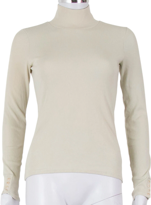 Sezane Cream Beige Cotton Ribbed Long Sleeve T-shirt UK S