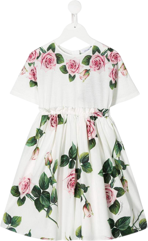 DOLCE & GABBANA White Rose Print Dress 3 Years