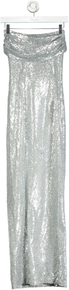 Key Couture Silver Long Sequin Strapless Dress S
