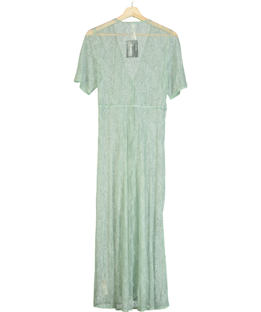 Anthropologie Green Sheer Lace Button Down Midi Dress UK S