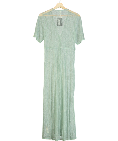 Anthropologie Green Sheer Lace Button Down Midi Dress UK S