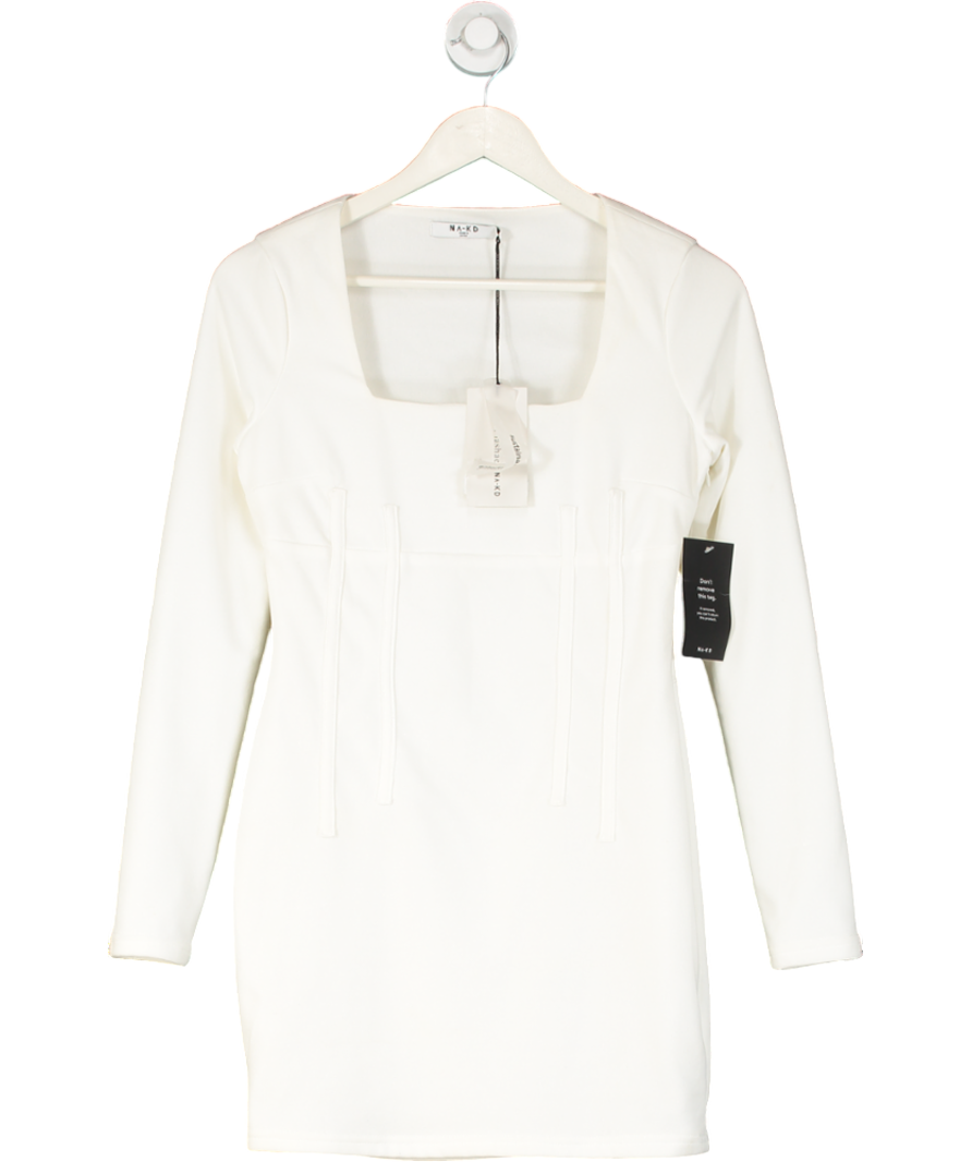 NA-KD White X Taylor Lashae Square Neck Mini Dress UK 10