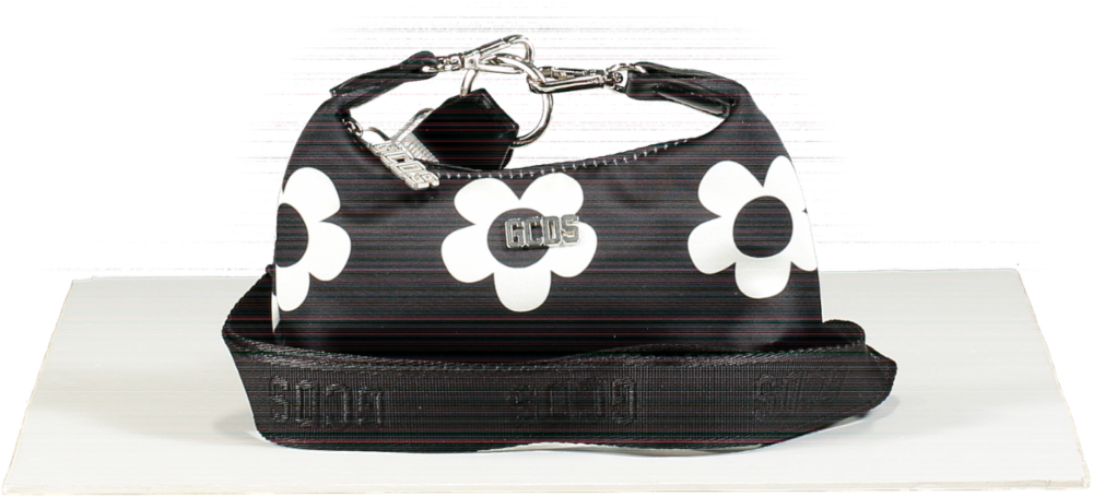 GCDS Black and White Daisy Banana mini neck bag