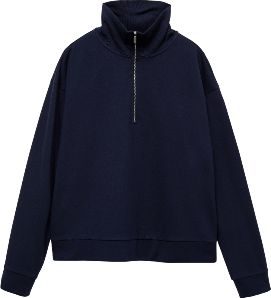 MANGO Blue Perkins-neck Sweater With Zip UK XS