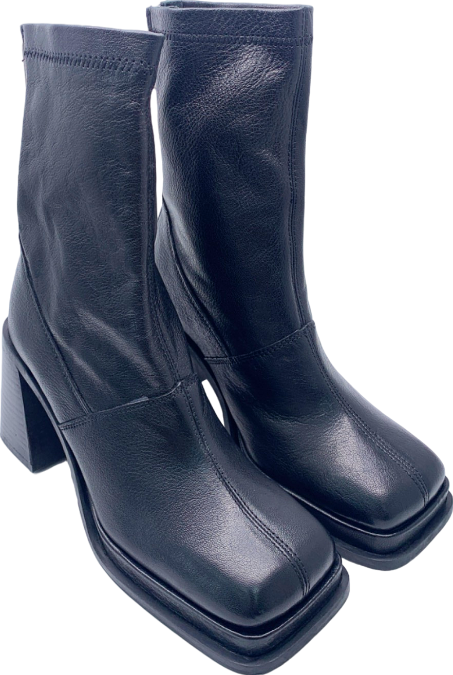 Topshop Black Heeled Leather Boots UK 6
