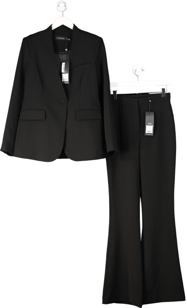 Mint Velvet Black 2-piece Collarless Blazer And Black Flared Trouser Suit UK 10 & UK 8