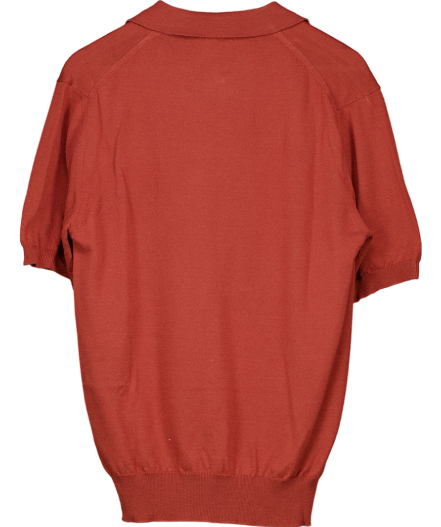 Aurelien Red Cashwool Buttonless Polo Shirt UK M