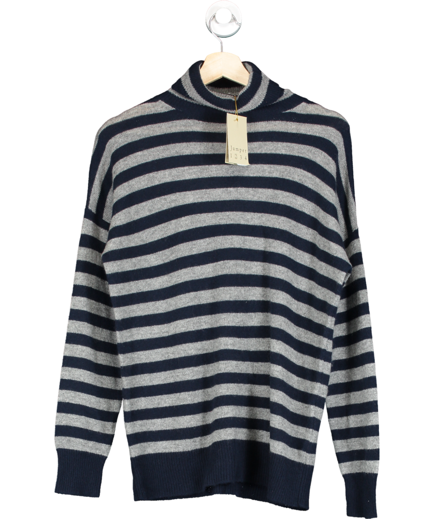 Jumper 1234 Grey Navy/grey 100% Cashmere Striped Roll Neck Jumper Sz 2 UK 10