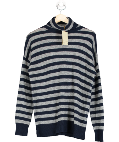 Jumper 1234 Grey Navy/grey 100% Cashmere Striped Roll Neck Jumper Sz 2 UK 10