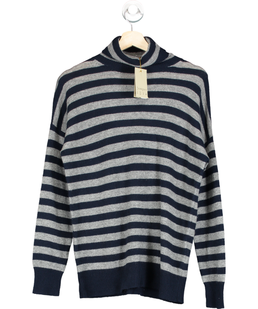 Jumper 1234 Grey Navy/grey 100% Cashmere Striped Roll Neck Jumper Sz 2 UK 10