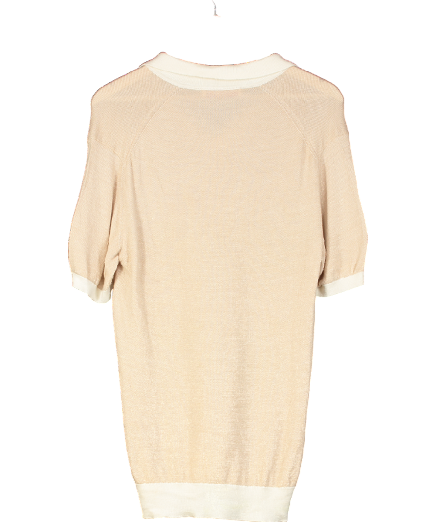 Orlebar Brown Horton Tailored Fit Contrast Texture Merino Polo Shirt In White Sand/biscuit Colour UK M