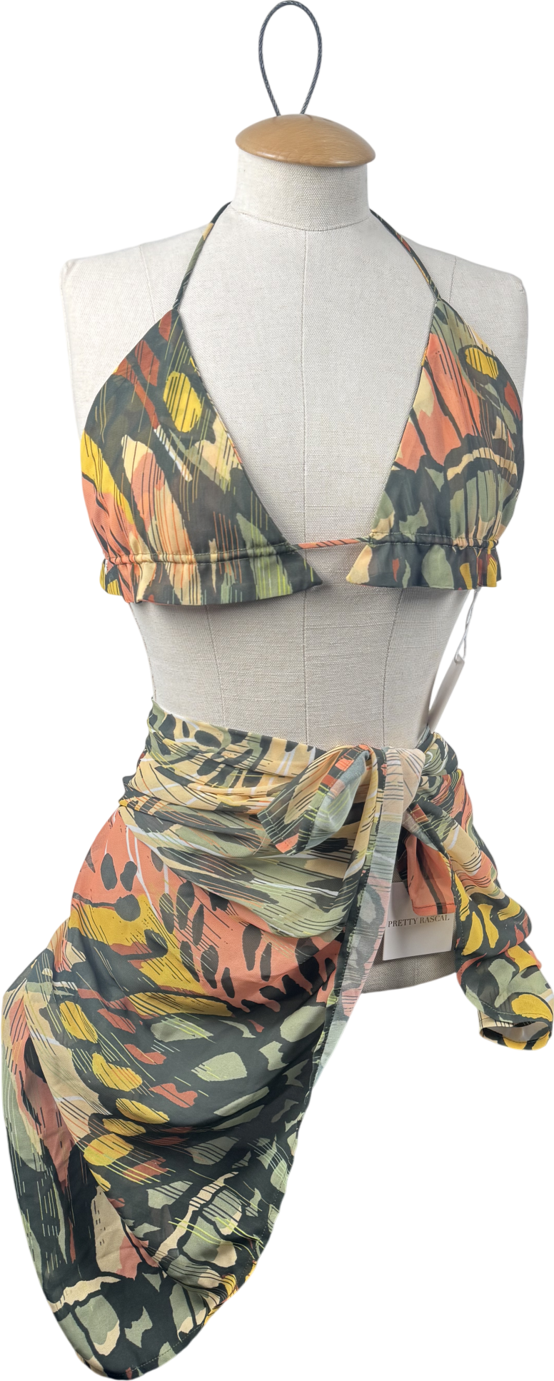 Pretty Rascal Multicoloured Dolce Two Piece bikini top and sarong UK S